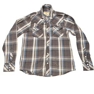 Supply Co Western‎ Pearl Snap Plaid Long Sleeve Shirt Mens Small Workwear Rodeo